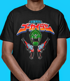 Super Sentai Inspired Gokaiger T shirt featuring Green ranger helmet and 2 blasters under logo