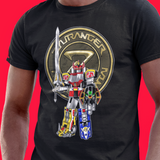 Super Sentai Inspired Zyuranger T shirt featuring the mecha megazord in front of logo